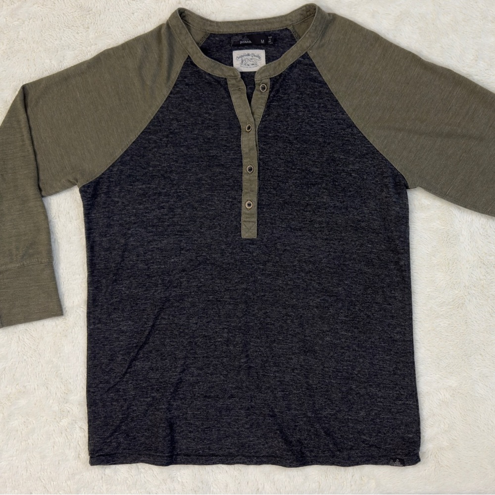 Prana Olive and Charcoal 3/4 Sleeve Shirt - Picture 2 of 10